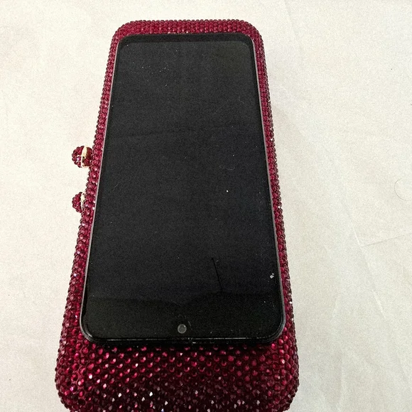 Red Gem Evening Bag 2 Different Length Chains & Extra Gems NWOT Fits Cell Phone - Picture 15 of 16